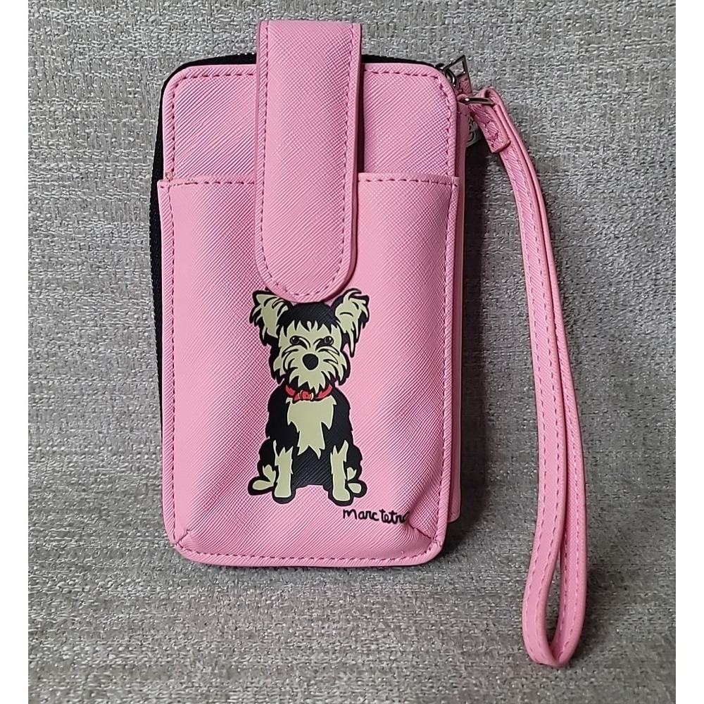 Marc Tetro Pink Tea Cup Yorkie Dog 7" Phone Wallet Wristlet Coin Cute Unique